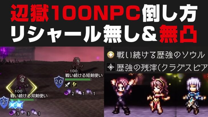 【オクトラ大陸の覇者】辺獄100NPC：戦い続ける双剣&短剣使いの倒し方解説 / リシャール無し&無凸【オクトパストラベラー大陸の覇者検証】v2.0.0 歴強