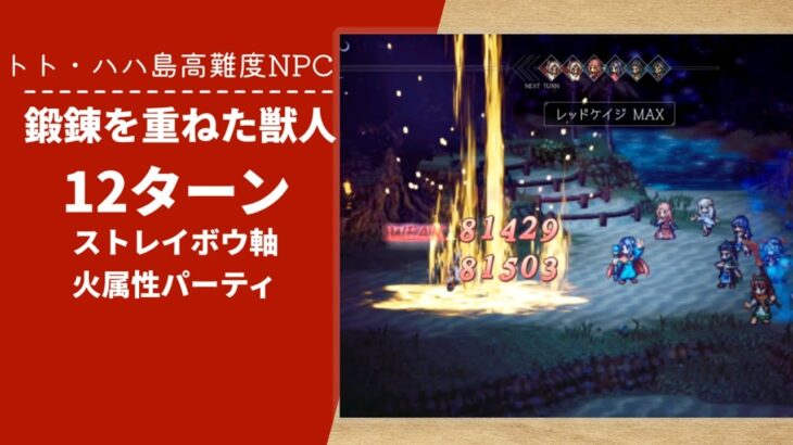 オクトラ大陸の覇者ver3.1.10】鍛錬を重ねた獣人 ストレイボウ軸火属性パーティ　12ターン