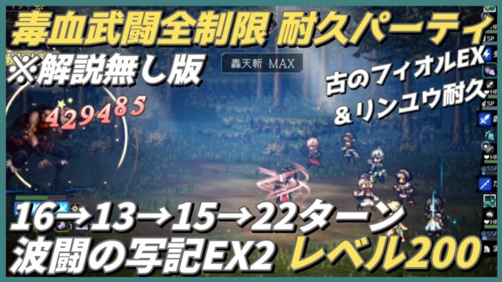 【オクトラ大陸の覇者ver3.9.10】 波闘の写記EX2挑戦レベル200　耐久寄り攻略パーティ（解説字幕無し版）