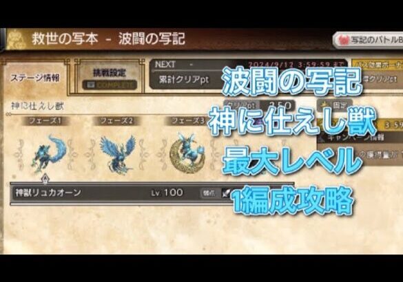 オクトラ大陸の覇者　ver3.13.0 波闘の写記　神に仕えし獣レベル200 1編成攻略　OCTOPATH TRAVELER CHAMPIONS OF THE CONTINENT