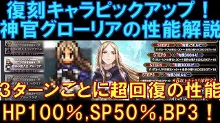 【オクトラ大陸の覇者】復刻ピックアップ！神官グローリアの性能解説！3ターンごとにHP100%,SP50%,BP3の回復性能は半端じゃないです！